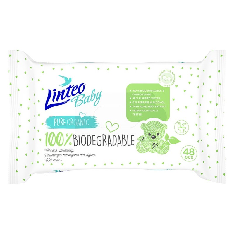 Detské vlhčené obrúsky Linteo Baby 100% BIODEGRADABLE 48ks