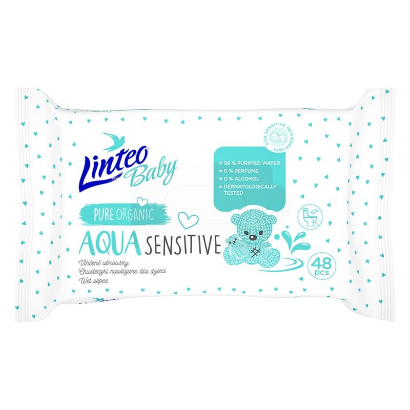 Detské vlhčené obrúsky Linteo Baby AQUA SENSITIVE 48 ks