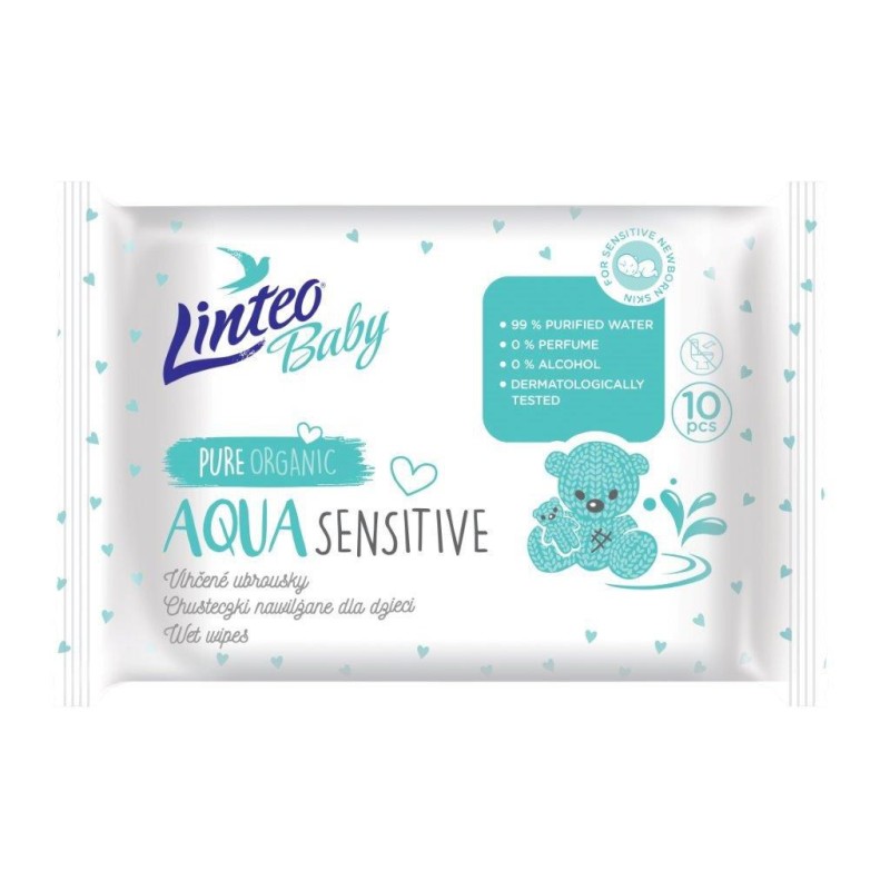 Detské vlhčené obrúsky Linteo Baby AQUA SENSITIVE 10 ks