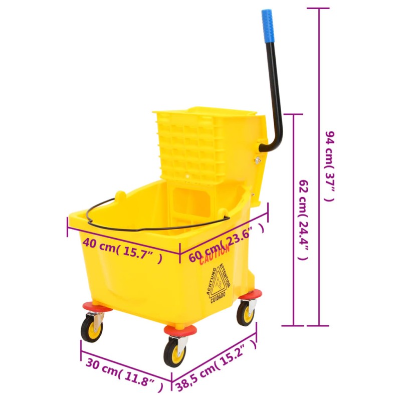 vidaXL Vedro na mop so žmýkačkou a kolieskami žlté 36 l polypropylén 