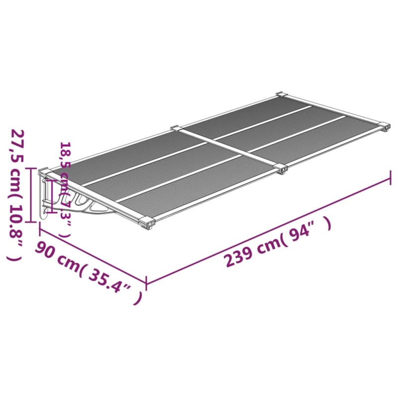 vidaXL Vchodová strieška, sivá a priehľadná 239x90 cm polykarbonát