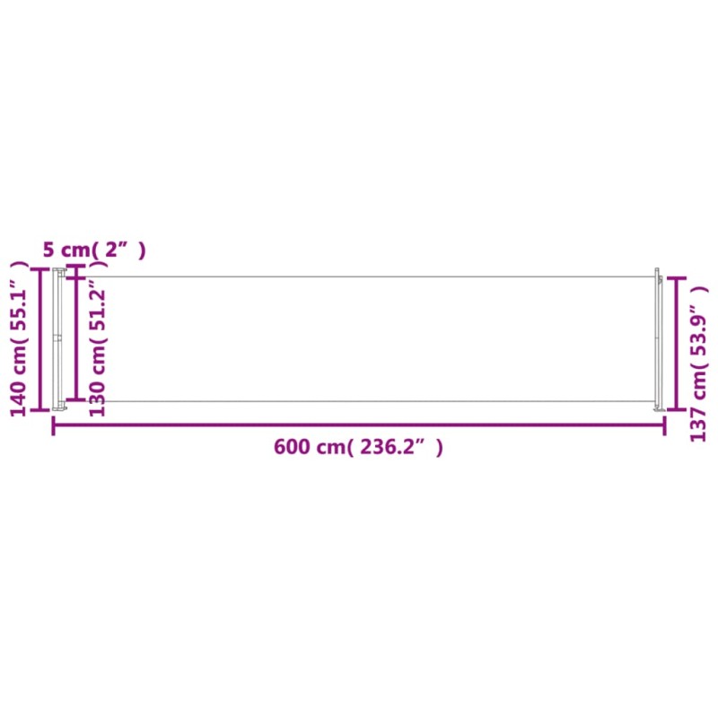 vidaXL Zaťahovacia bočná markíza na terasu 140x600 cm červená