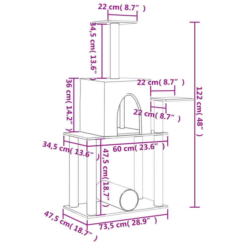 vidaXL Škrabadlo pre mačky so sisalovými stĺpikmi bledosivé 122 cm