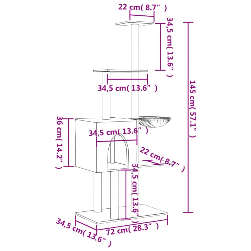 vidaXL Škrabadlo pre mačky so sisalovými stĺpikmi krémové 145 cm