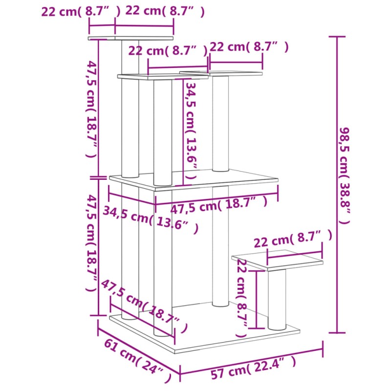 vidaXL Škrabadlo pre mačky s plošinami bledosivé 98,5 cm