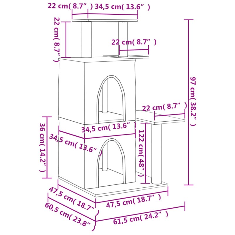 vidaXL Škrabadlo pre mačky so sisalovými stĺpikmi bledosivé 97 cm