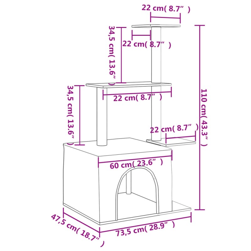 vidaXL Škrabadlo pre mačky so sisalovými stĺpikmi tmavosivé 110 cm