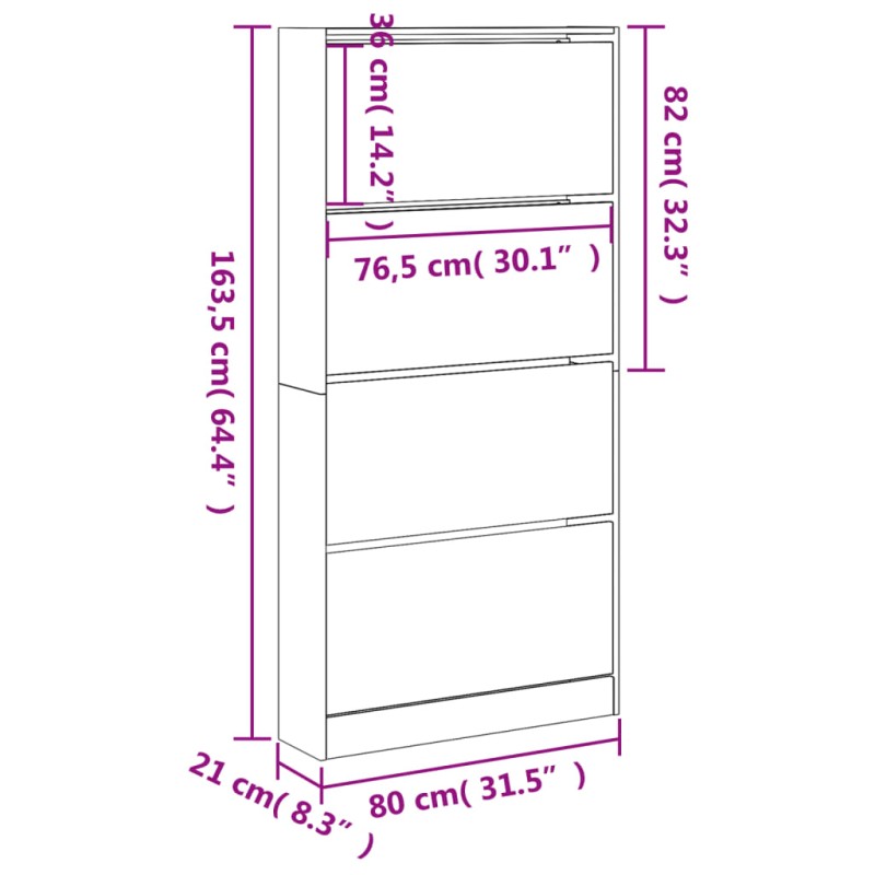 vidaXL Botník so 4 výklopnými zásuvkami čierny 80x21x163,5 cm