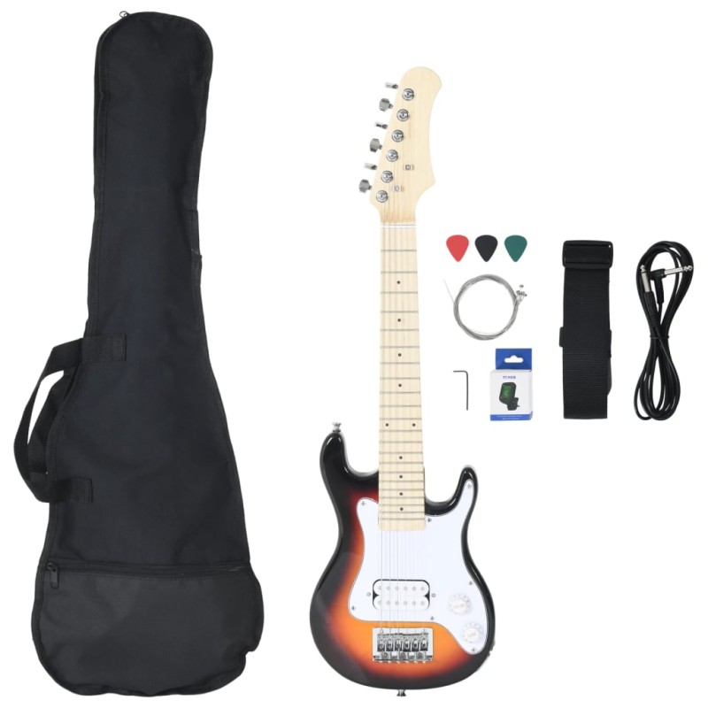 vidaXL Elektrická gitara pre deti s taškou hnedo-biela 3/4 30"