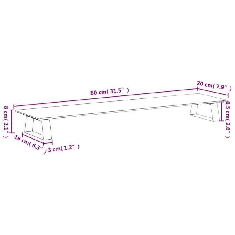 vidaXL Stojan na monitor čierny 80x20x8 cm tvrdené sklo a kov