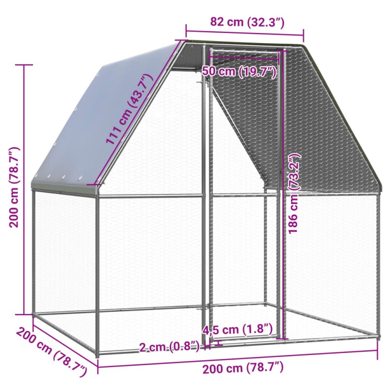 vidaXL Klietka pre kurčatá strieborná a sivá 2x2x2 m pozinkovaná oceľ