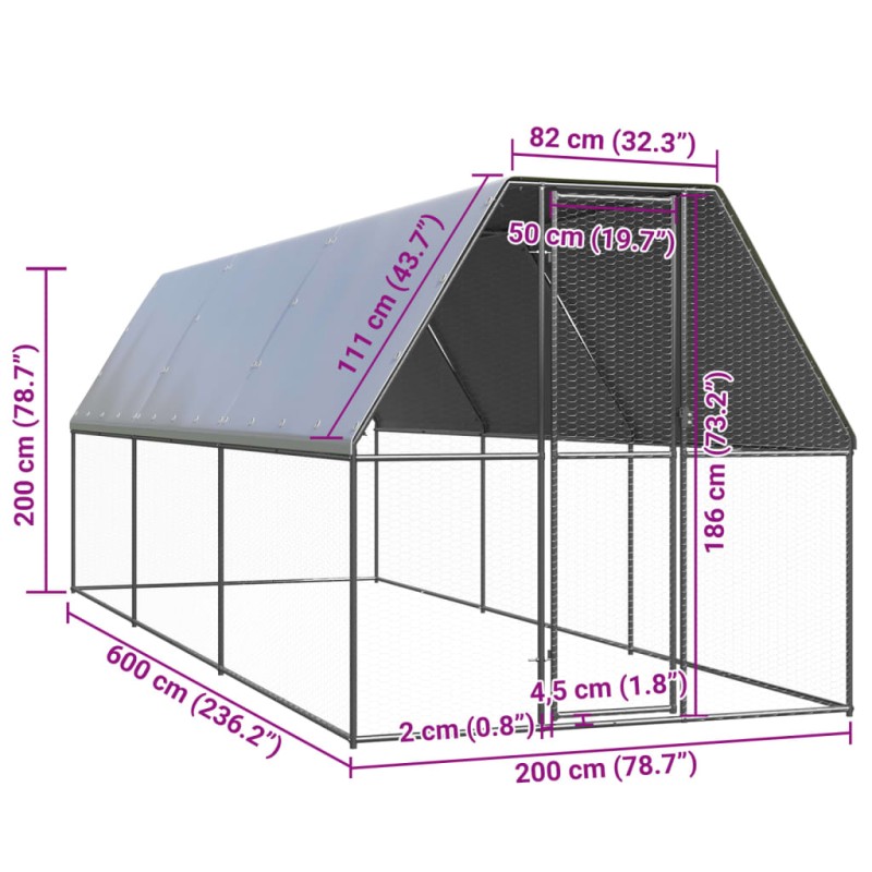 vidaXL Vonkajšia klietka pre sliepky 2x6x2 m pozinkovaná oceľ