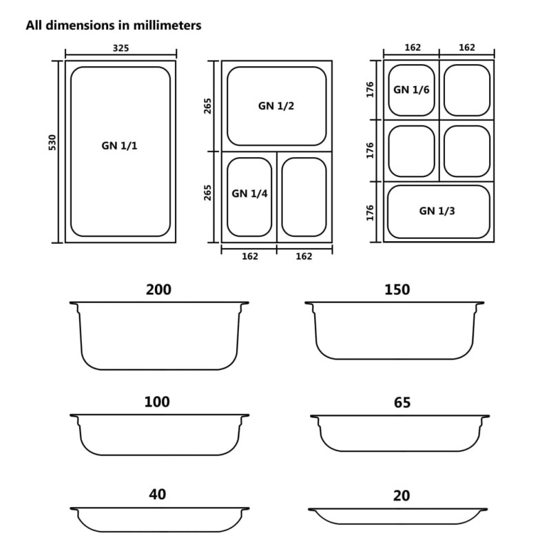 vidaXL Gastronádoby 4 ks, GN 1/1, 20 mm, nehrdzavejúca oceľ