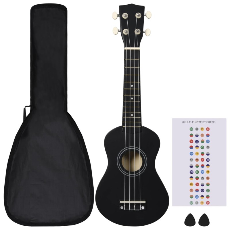 vidaXL Sopránové ukulele s taškou pre deti čierne 21"