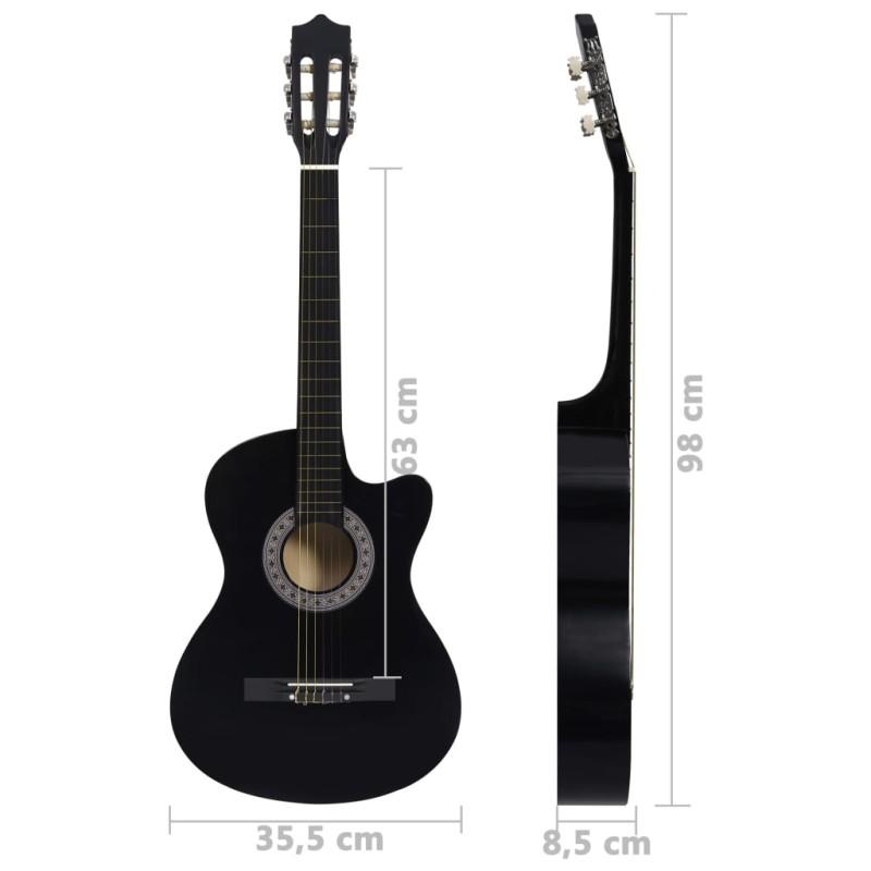 vidaXL Folková klasická gitara s výrezom so 6 strunami, čierna 38"