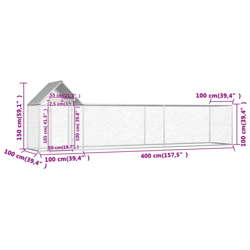 vidaXL Kurín 5x1x1,5 m, pozinkovaná oceľ