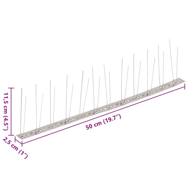 vidaXL Hroty proti vtákom, nehrdzavejúca oceľ, 2 rady, 20 ks 10 m