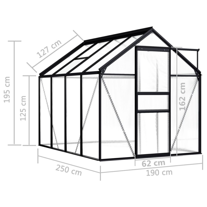 vidaXL Skleník, antracitový, hliník 4,75 m²