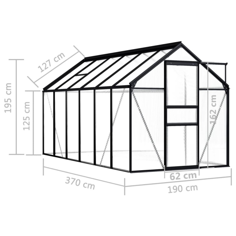 vidaXL Skleník, antracitový, hliník 7,03 m²