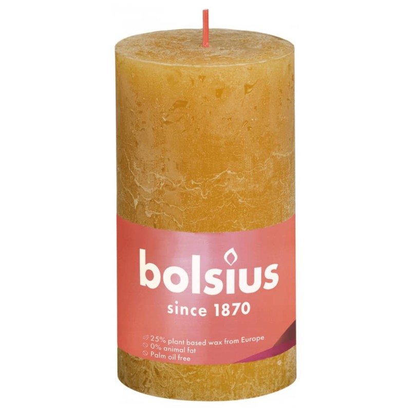 Bolsius Rustikálne valcové sviečky Shine 4 ks 130x68 mm, medovo žlté