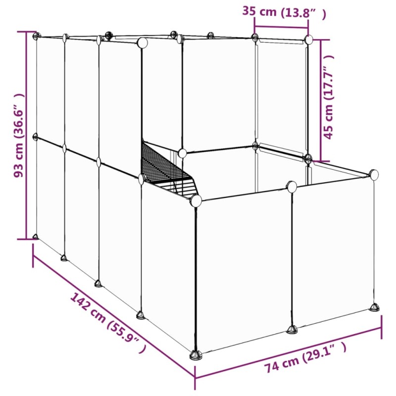 vidaXL Klietka pre malé zvieratá priehľadná 142x74x93 cm PP a oceľ