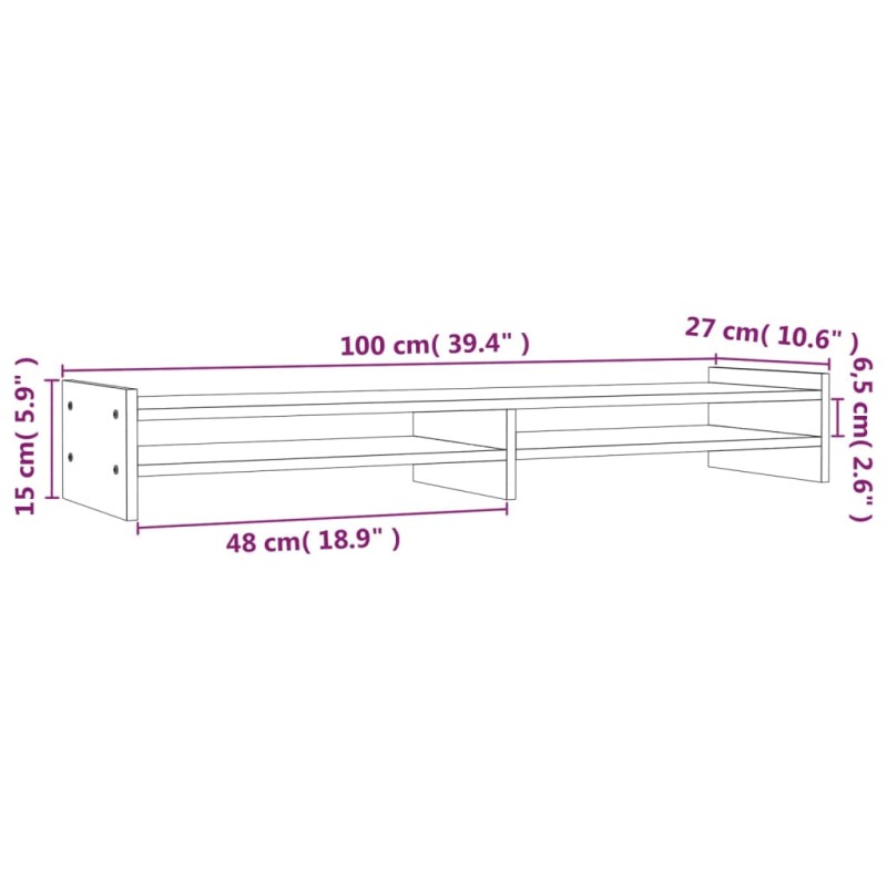 vidaXL Stojan na monitor biely 100x27x15 cm masívna borovica