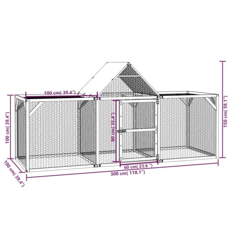 vidaXL Kurník 300x100x150 cm impregnovaná masívna borovica