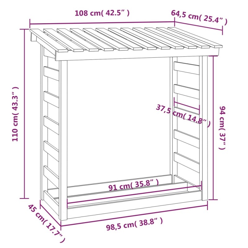 vidaXL Stojan na palivové drevo biely 108x64,5x110 cm masívna borovica