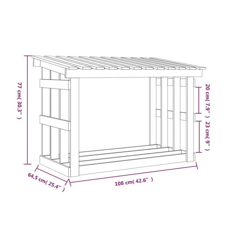 vidaXL Stojan na palivové drevo biely 108x64,5x77 cm masívna borovica