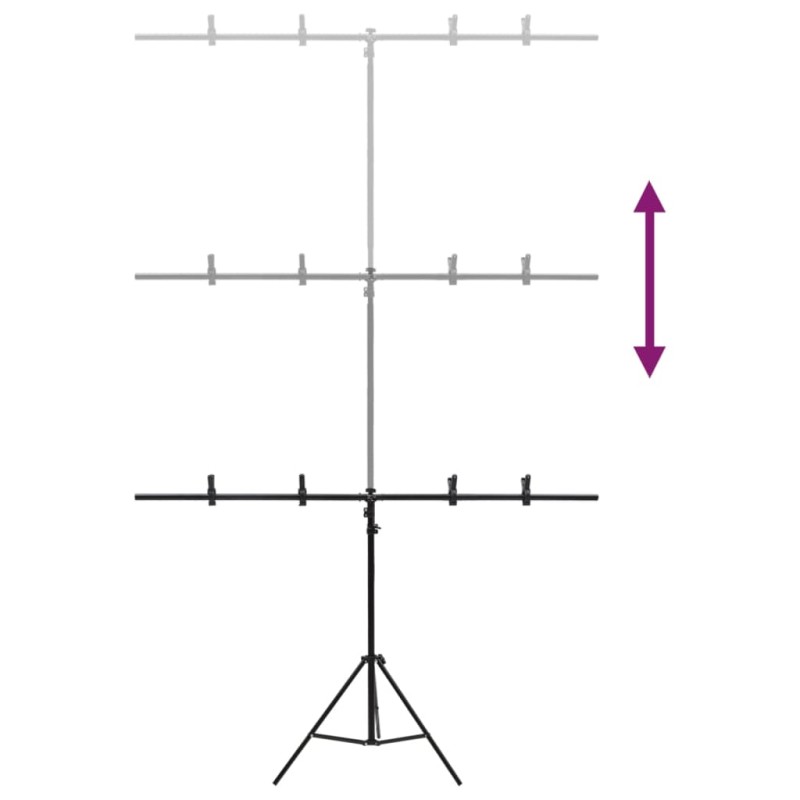 vidaXL Stojan na fotopozadie v tvare T čierny 151x60x(70-200) cm