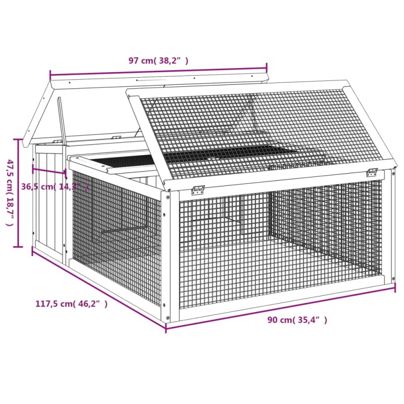 vidaXL Králikáreň sivá 117,5x97x47,5 cm masívna borovica