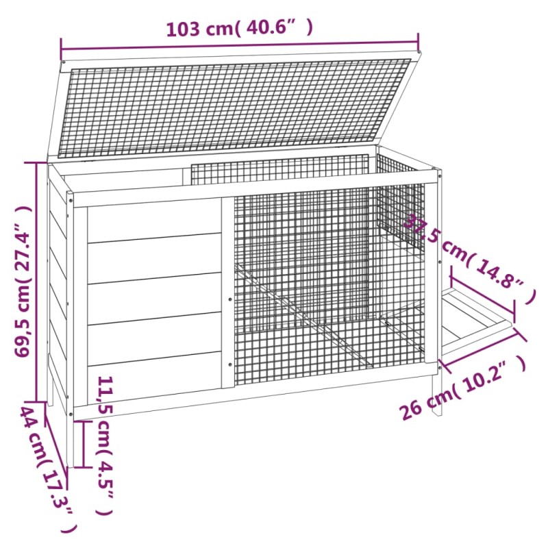 vidaXL Králikáreň mocha 103x44x69,5 cm masívna borovica