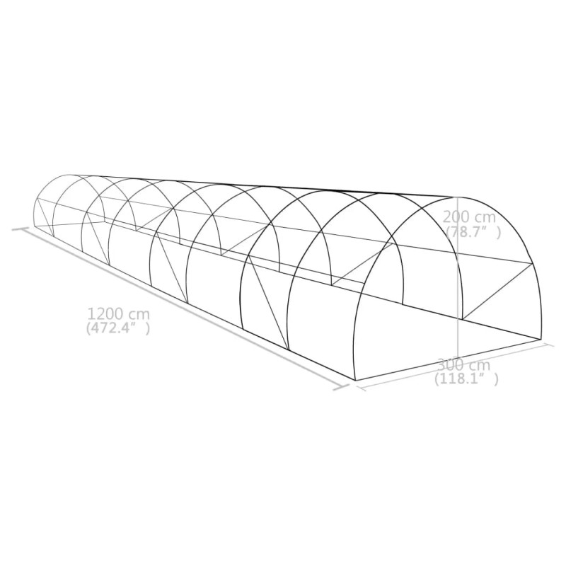 vidaXL Skleník 36 m² 1200x300x200 cm