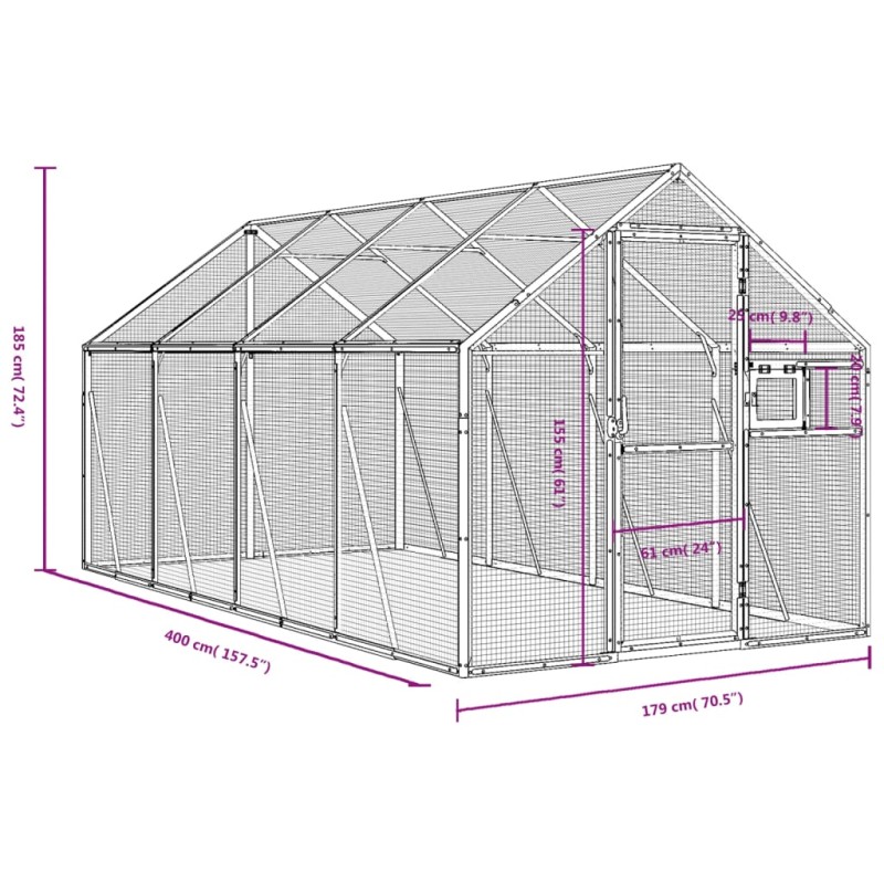 vidaXL Voliéra antracitová 1,79x4x1,85 m hliník