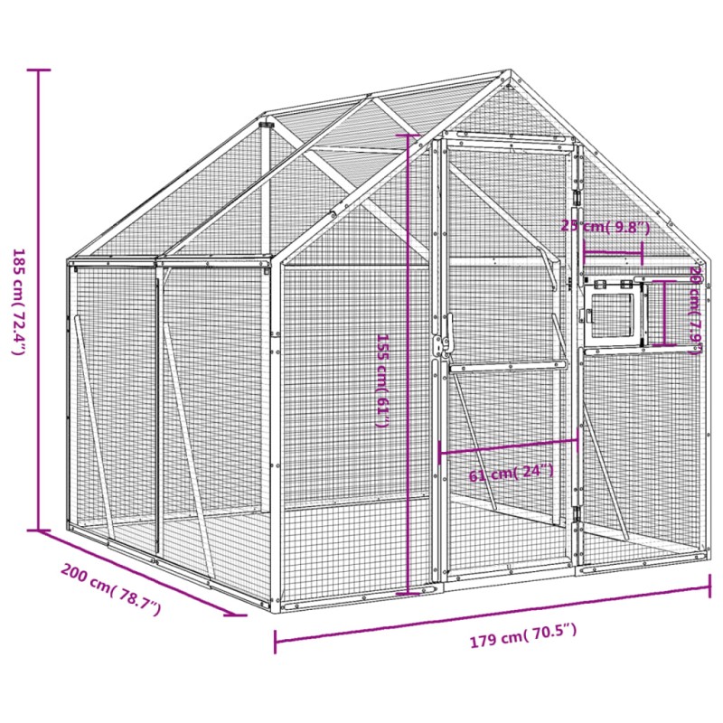 vidaXL Voliéra antracitová 1,79x2x1,85 m hliník