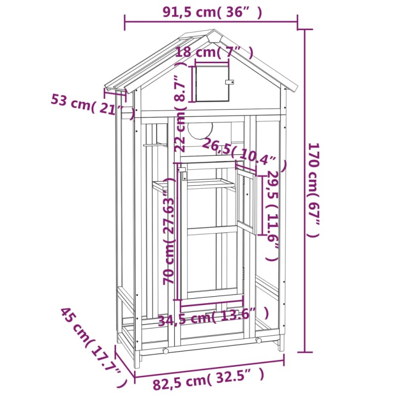 vidaXL Domček pre vtáky sivý 91,5x53x170 cm masívna borovica