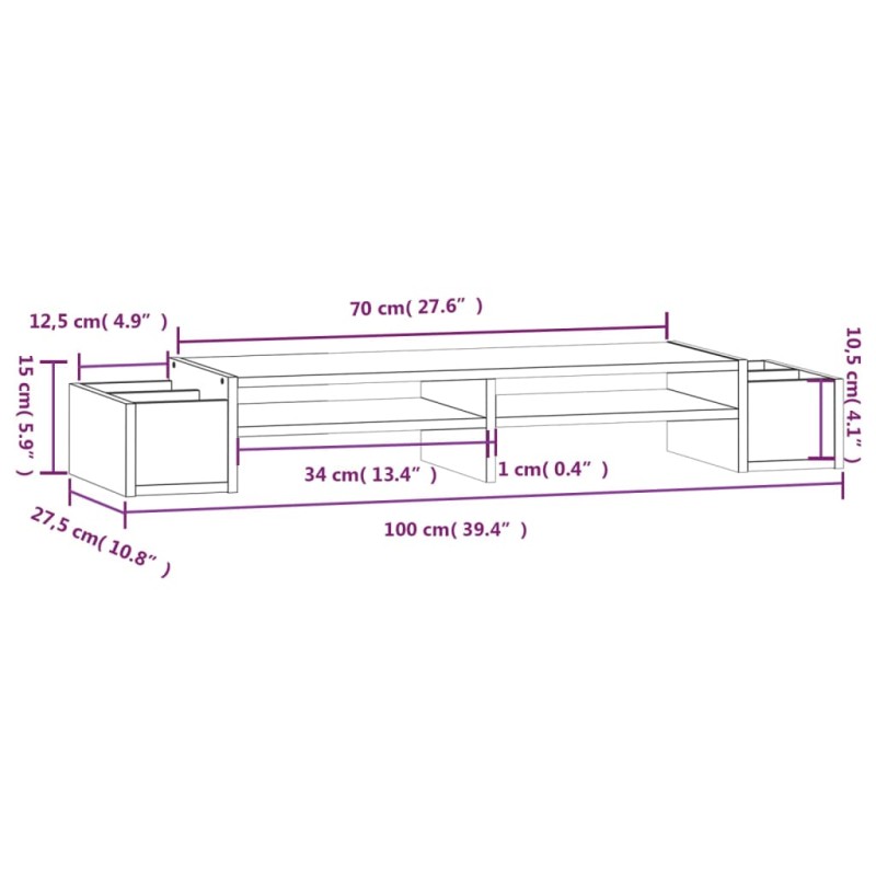 vidaXL Stojan na monitor biely 100x27,5x15 cm masívna borovica