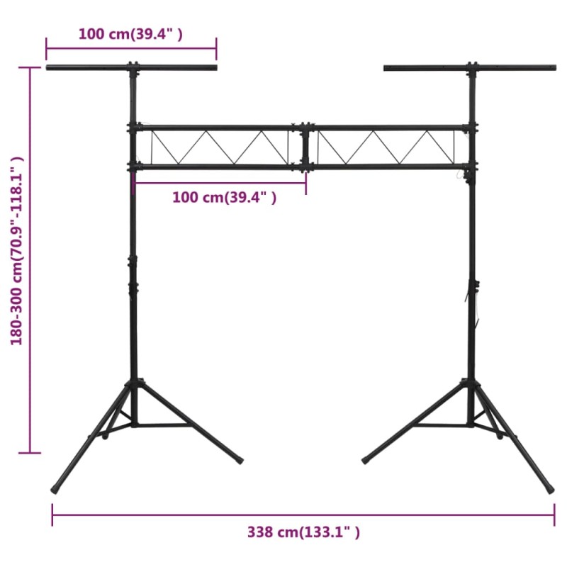 vidaXL Osvetľovací stojan čierny 338x115x(180-300) cm oceľ