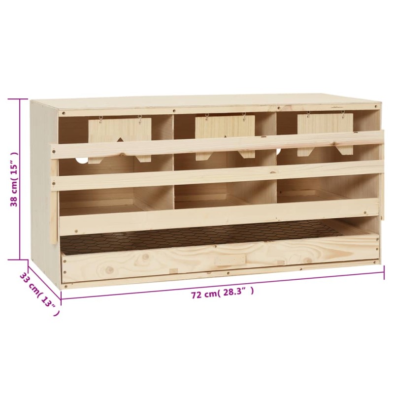 vidaXL Hniezdo pre sliepky, 3 priehradky 72x33x38 cm, borovicový masív