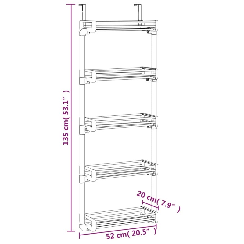 vidaXL Dverový organizér s 5 policami 52x20x135 cm hliník