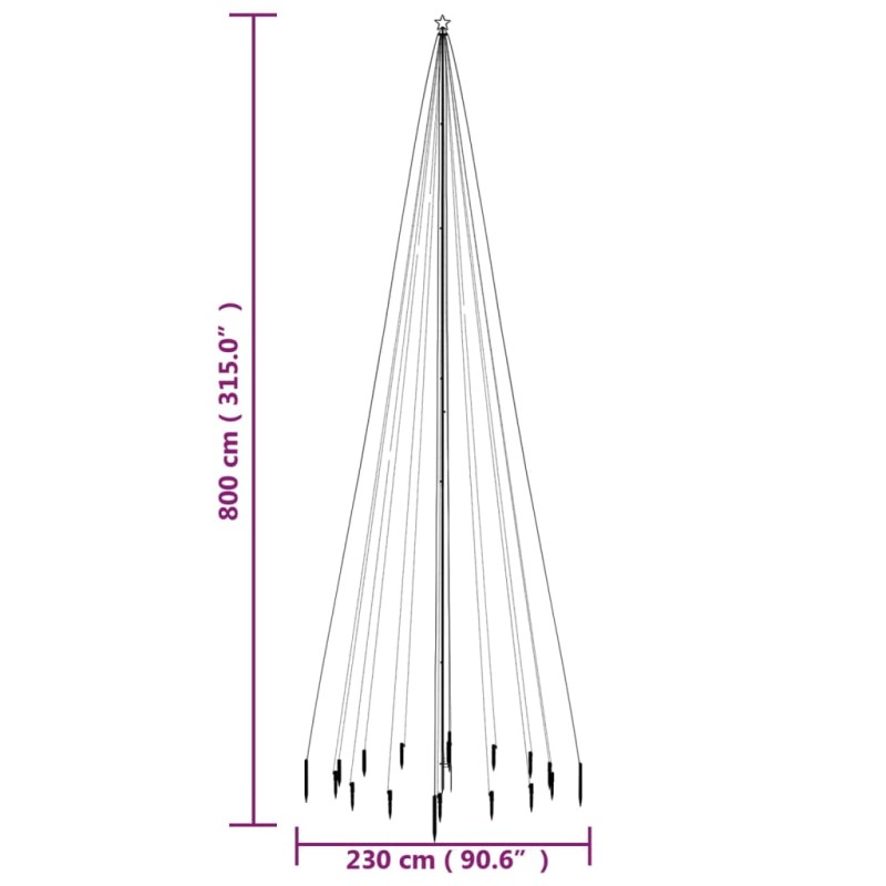 vidaXL Vianočný stromček s hrotom 1134 rôznofarebných LED 800 cm