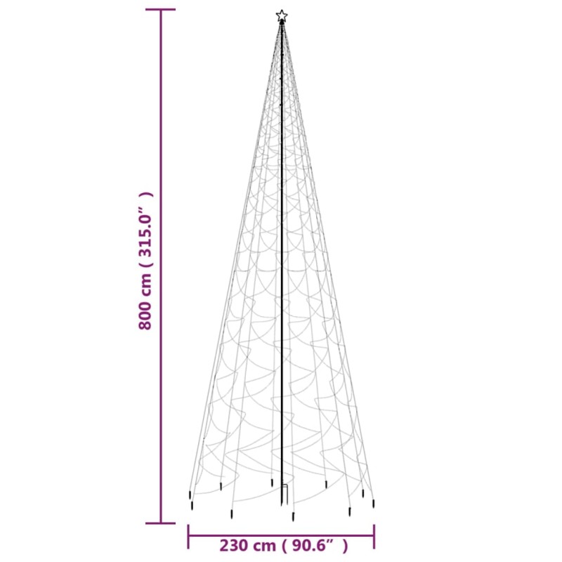 vidaXL Vianočný stromček s hrotom 3000 studených bielych LED 800 cm