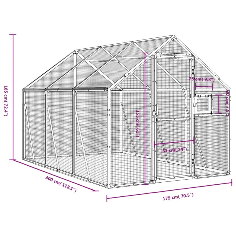 vidaXL Voliéra strieborná 1,79x3x1,85 m hliník