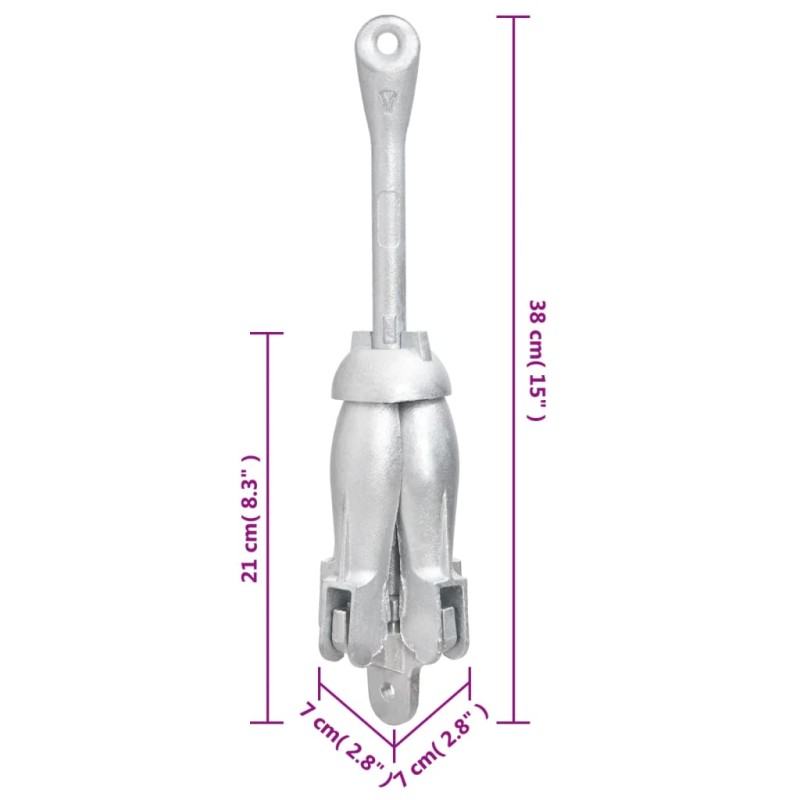 vidaXL Skladacia kotva s lanom strieborná 2,5 kg kujné železo