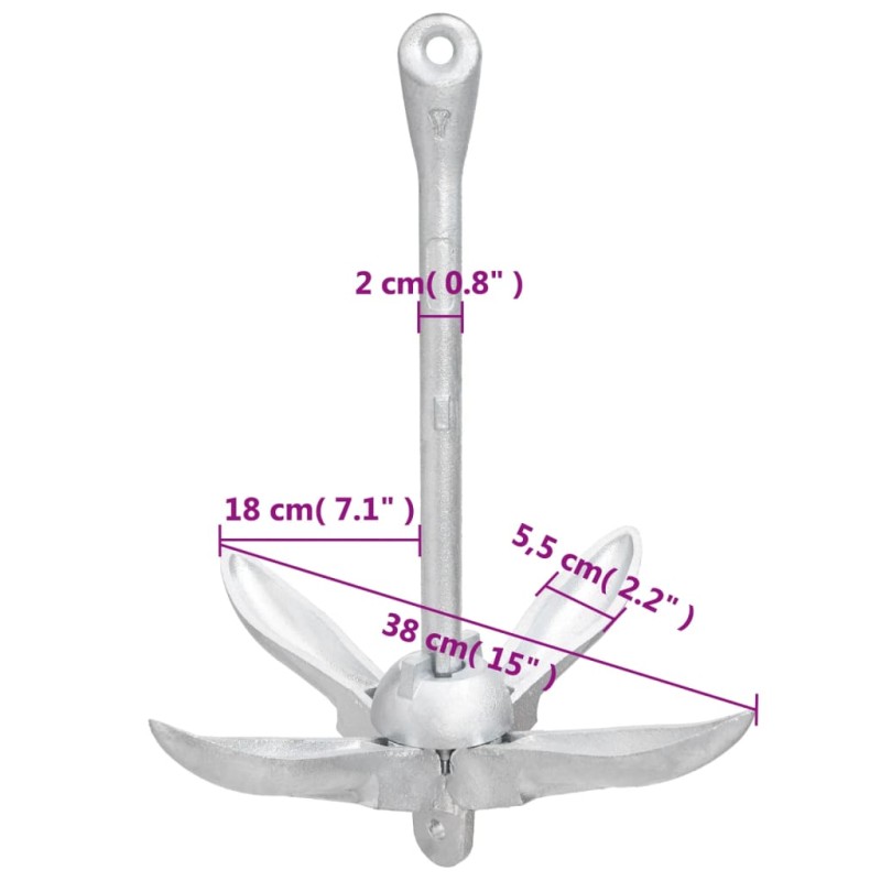 vidaXL Skladacia kotva strieborná 4 kg kujné železo