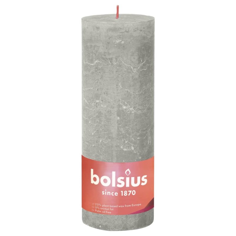 Bolsius Rustikálne valcové sviečky Shine 4 ks 190x68 mm, pieskovo sivé