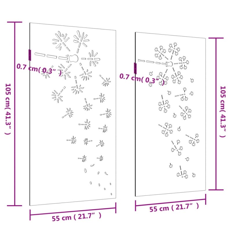 vidaXL Záhradné nástenné dekorácie 2 ks 105x55 cm kortenová oceľ kvety