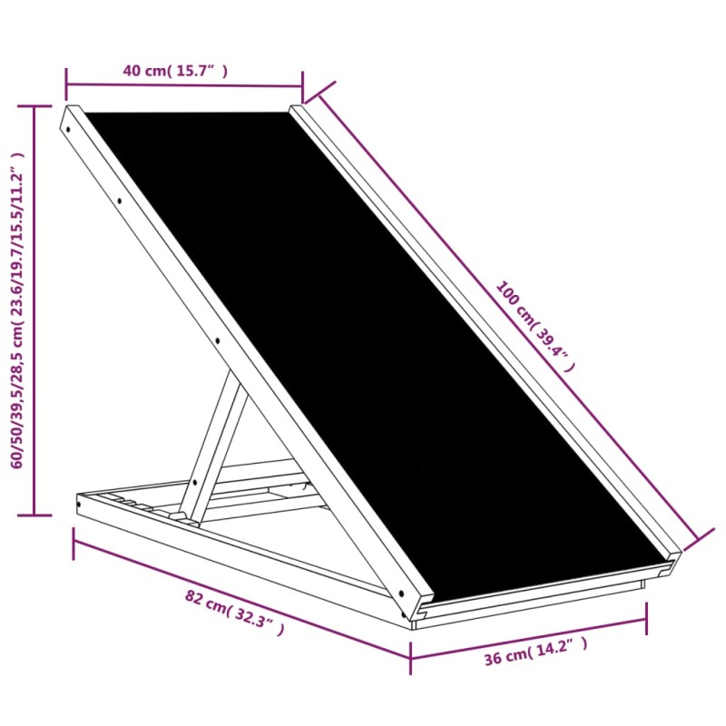 vidaXL Rampa pre psa šedá 100x40 cm jedľové masívne drevo