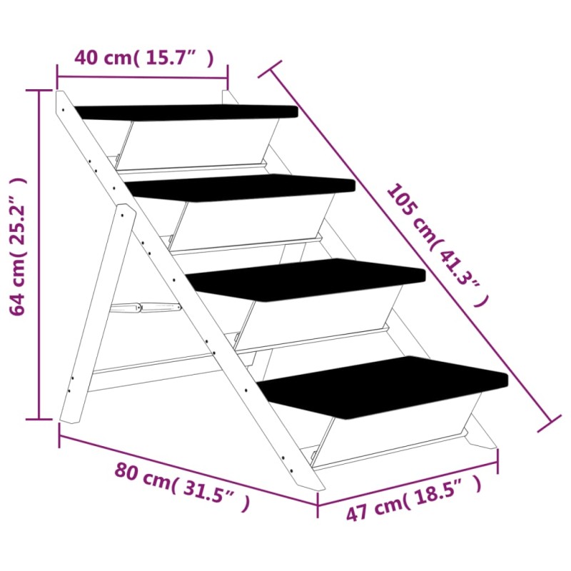 vidaXL Schody pre psa šedé 105x47 cm jedľové masívne drevo