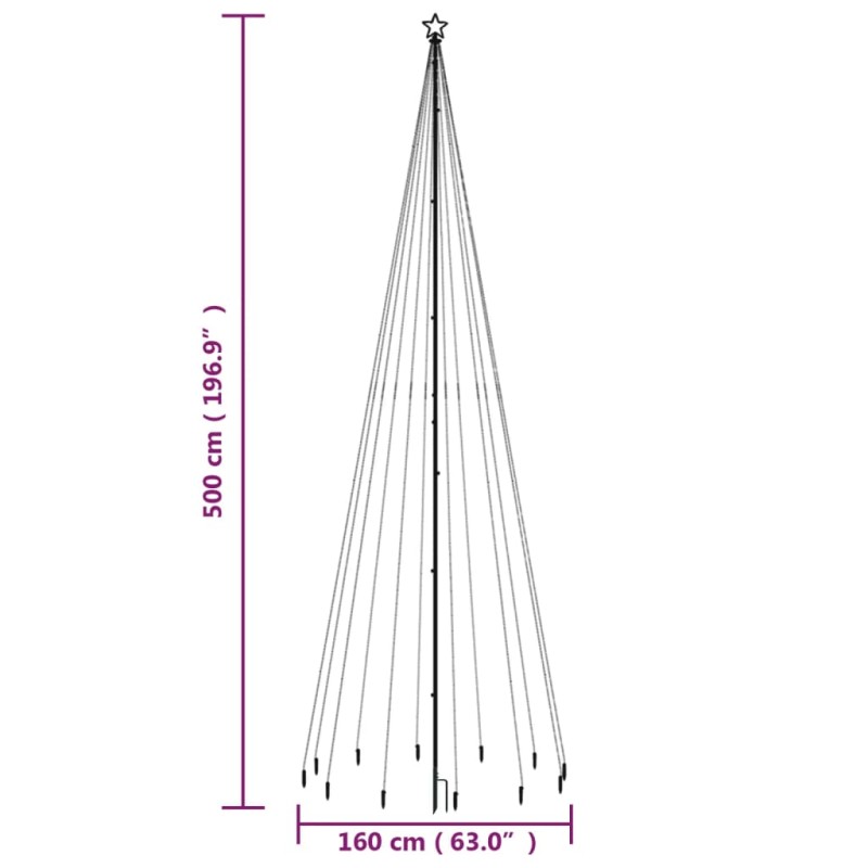 vidaXL Vianočný stromček s hrotom 732 farebných LED 500 cm